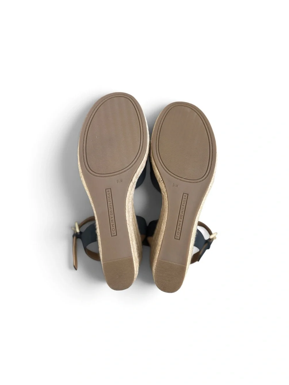 Tommy Hilfiger Navy Espadrille Wedge Sandals Ankle Strap Open Toe 9.5 NWOT